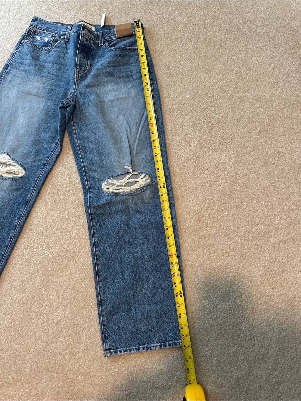 Madewell Distressed Wide-Leg Jeans in Medium Blue - Picture 6 of 7